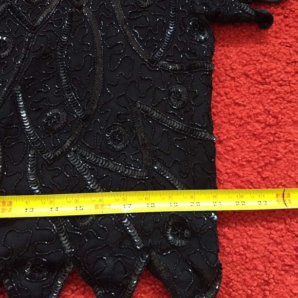 vintage 80s short sleeve black silk sequin cocktail top NWOT - Picture 8 of 9